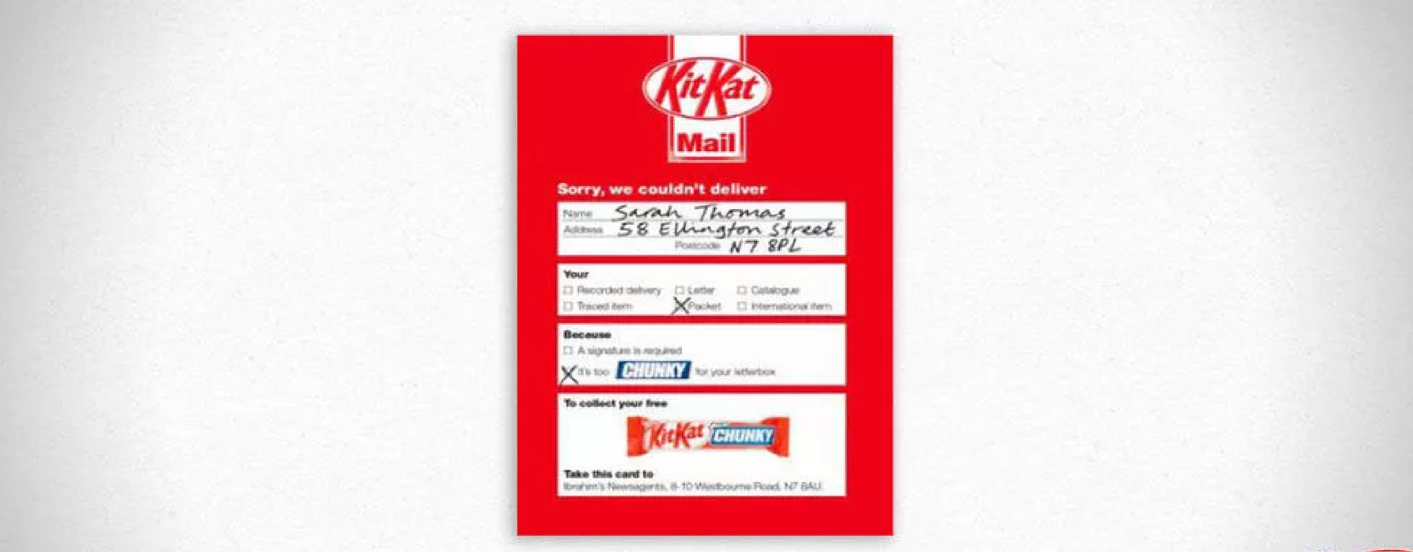 kitkat direct mail in the style of a missed delivery