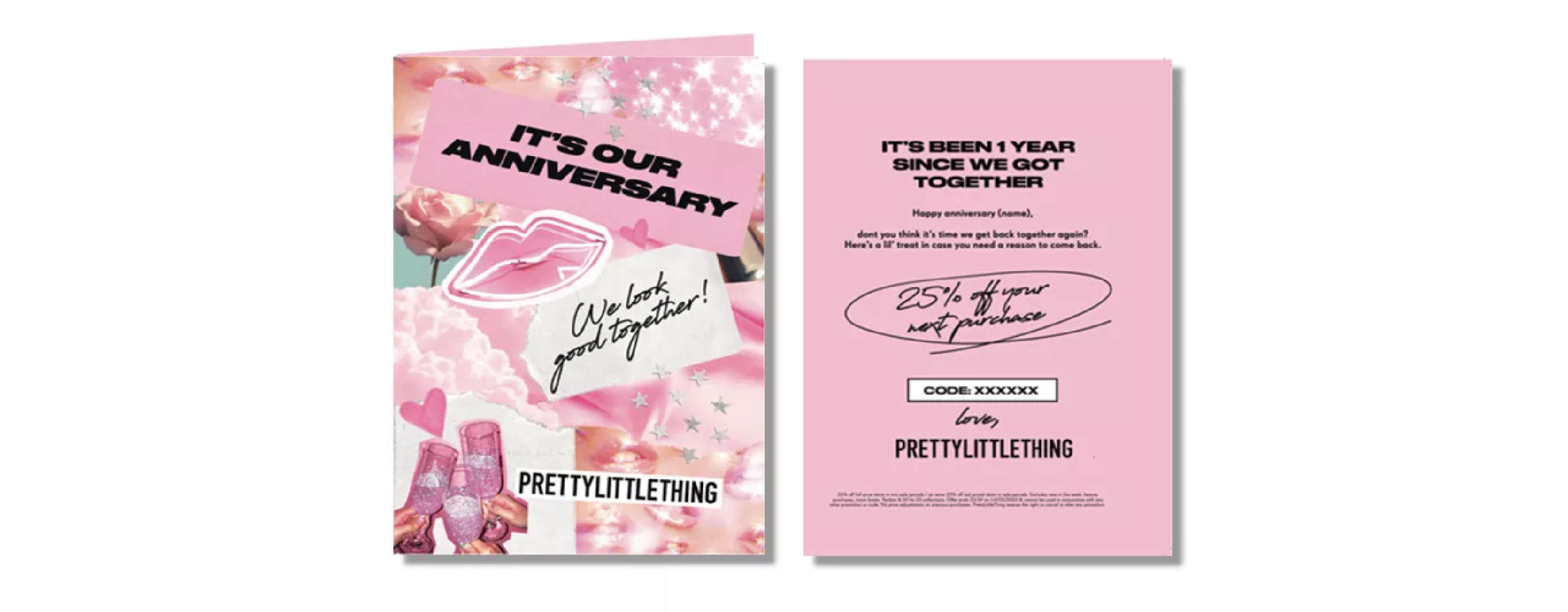 pretty little thing direct mail anniversary card