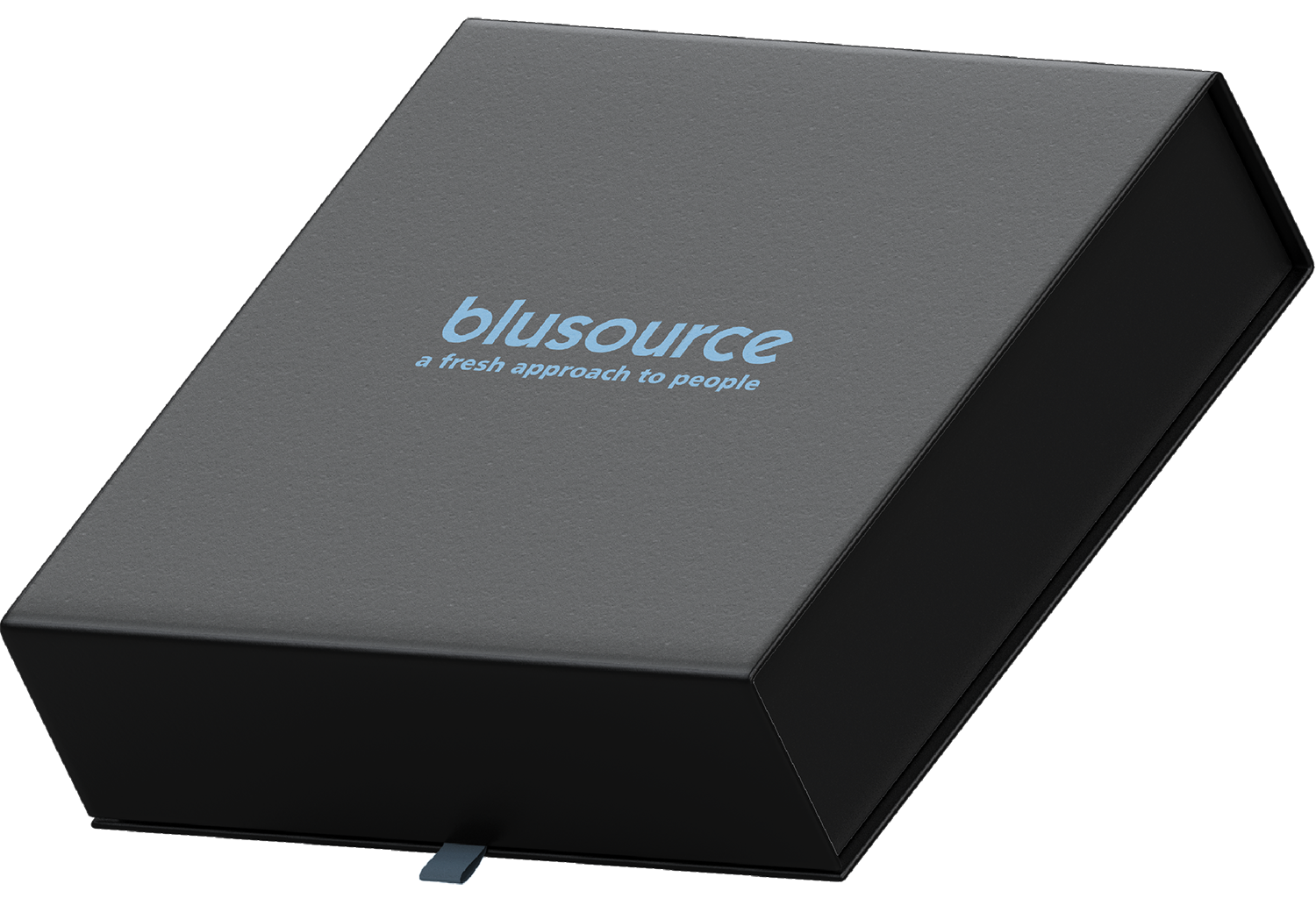 black box with a blusource logo printed on the front