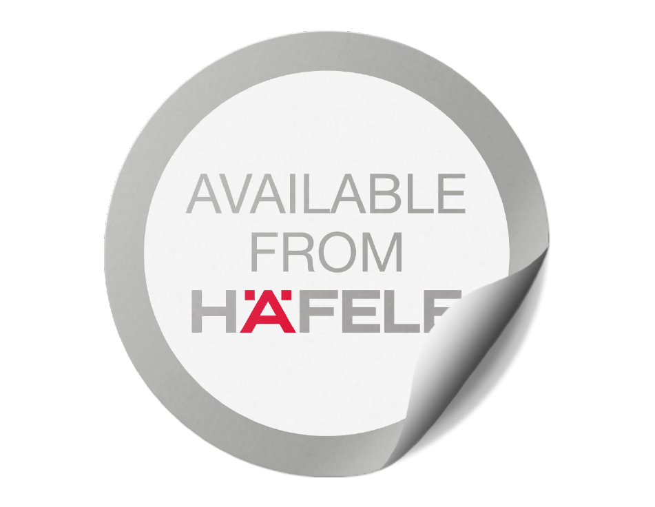 peeling sticker with grey and white background with text that reads available from hafele